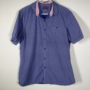 LON-NYC Across the Pond Men's L Navy White Print Button-Up Shirt Large!